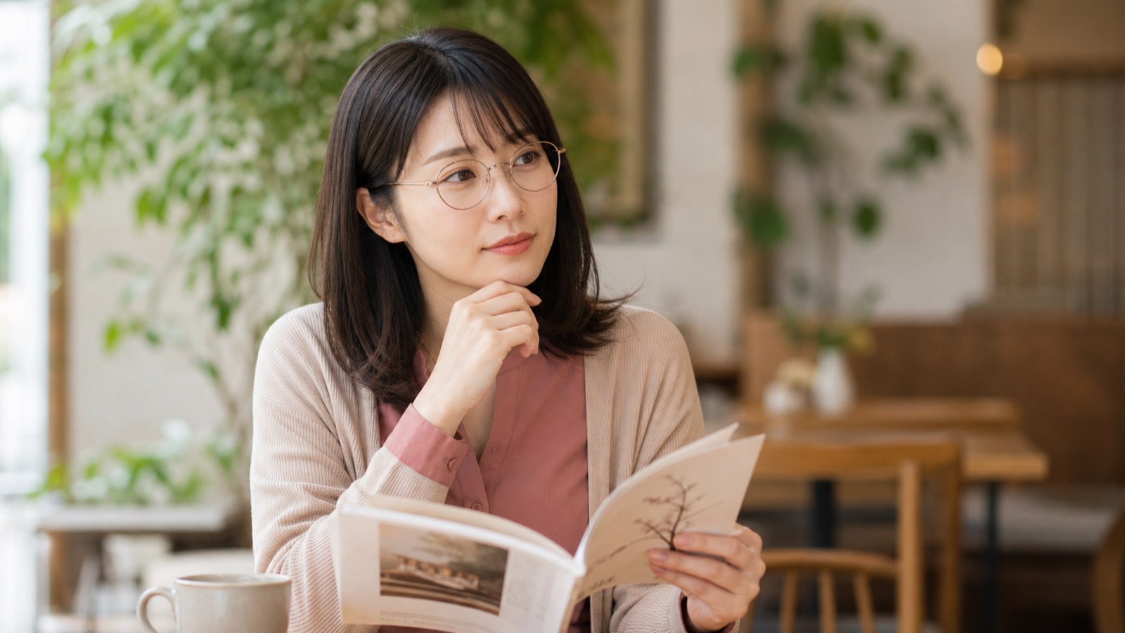 カフェで過ごす女性